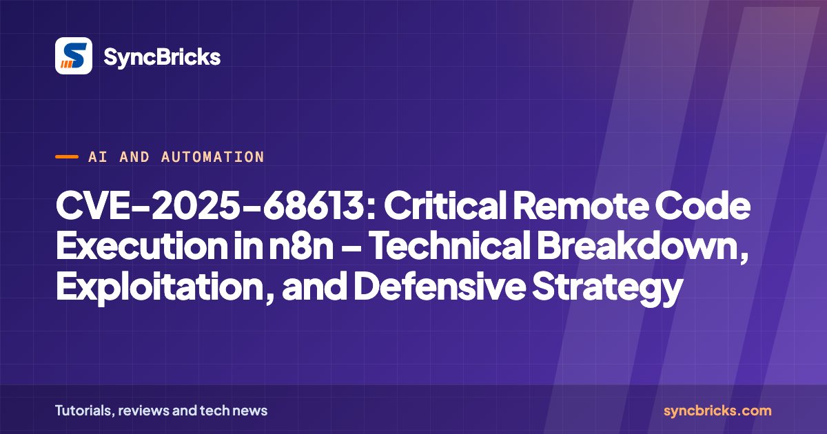 CVE-2025-68613: Critical Remote Code Execution in n8n – Technical Breakdown, Exploitation, and Defensive Strategy: SyncBricks cover
