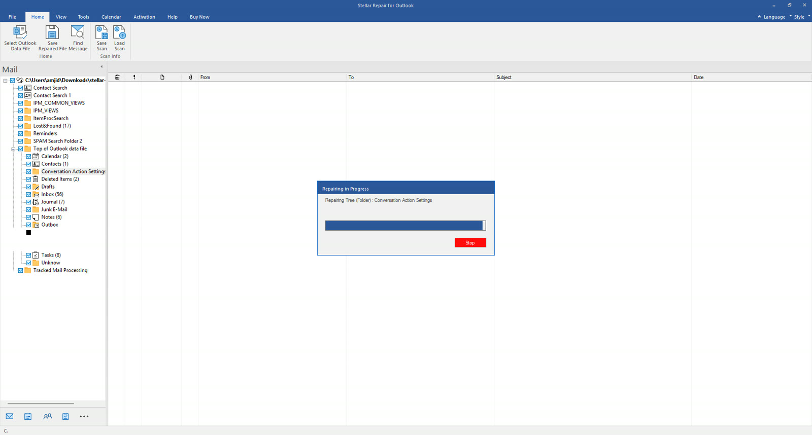 Stellar rebuilding the PST folder tree during repair