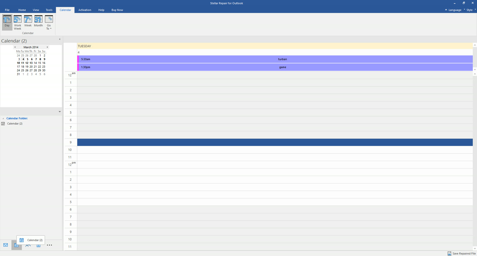 Recovered calendar appointments in Stellar's calendar view