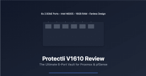 Protectli V1610 mini-PC with a compact, fanless design and six Ethernet ports, perfect for travel and multi-purpose use